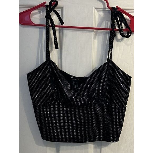 Forever 21 Tops - Forever 21 Womens L Velvet Sparkle‎ Crop Top Tie Straps Black